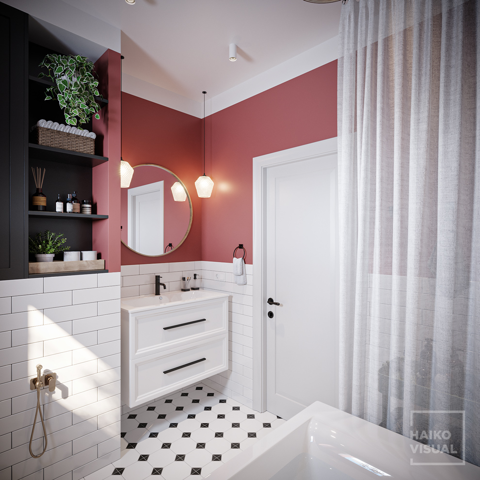 3D visualization of the bathroom, RC «Zhemchuzhniy Kaskad», Saint-Petersburg. Design: Hanna Inozemtseva, Saint-Petersburg