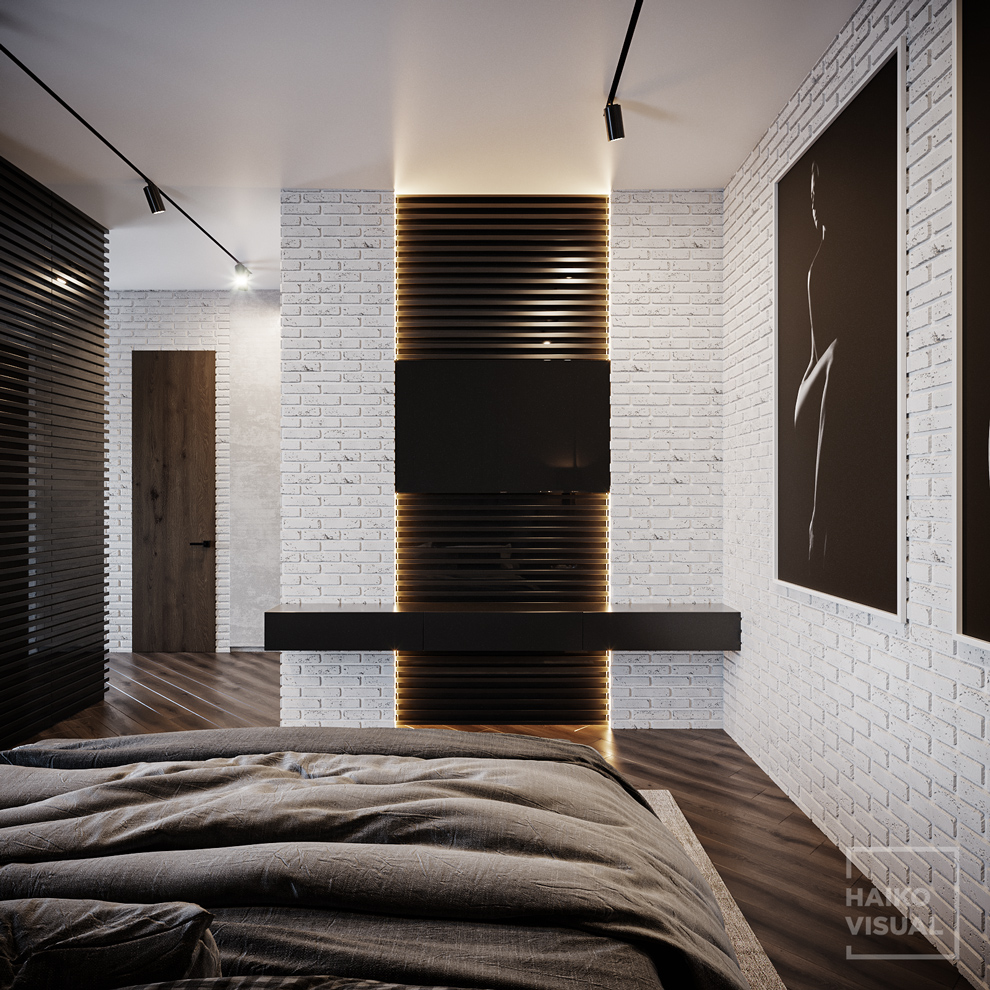 3D visualization of the bedroom, Saint-Petersburg, Bolshaya Ozernaya str. Design: studio «NUR DESIGN», Italy