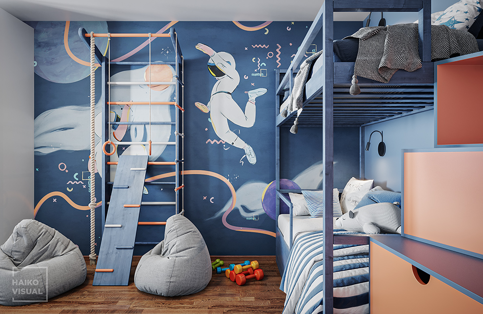 3D visualization of the children's room, RC «Skandi Klubb», Saint-Petersburg. Design: Hanna Shikhmanova, Saint-Petersburg