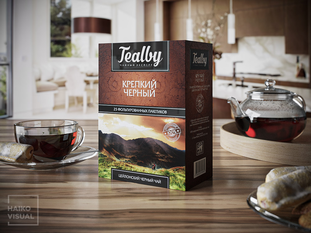 Product 3D visualization and design of the tea. Manufacturer: «Tealby», Belarus